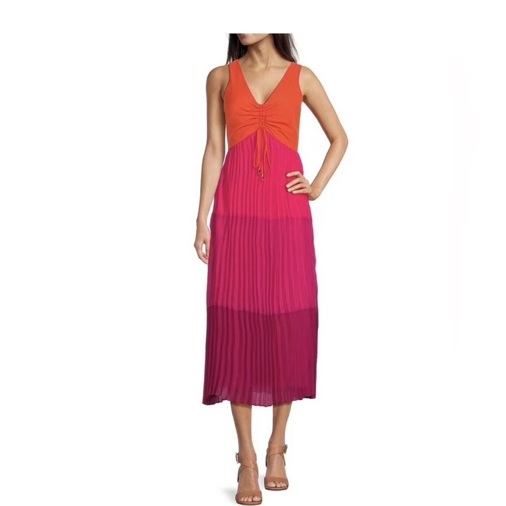 Taylor Pleated Ombré Orange and Pink Dress